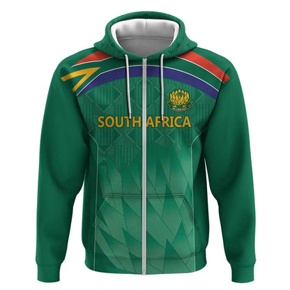 South Africa Cricket Custom Zip Hoodie African King Proteas Green
