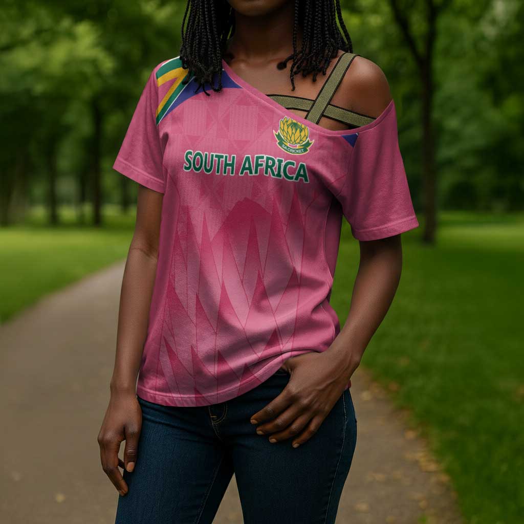 South Africa Cricket Custom Cross Shoulder Shirt African King Proteas Pink