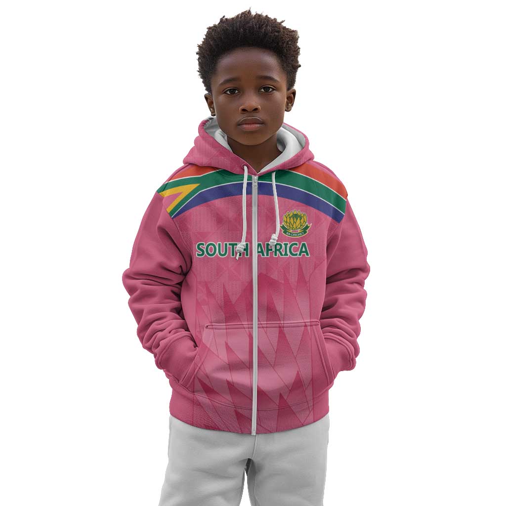 South Africa Cricket Custom Kid Hoodie African King Proteas Pink