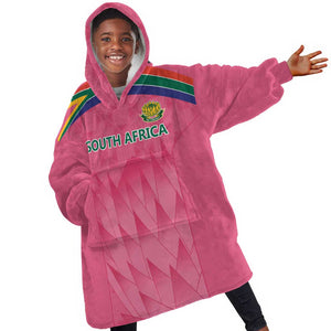 South Africa Cricket Custom Kid Wearable Blanket Hoodie African King Proteas Pink
