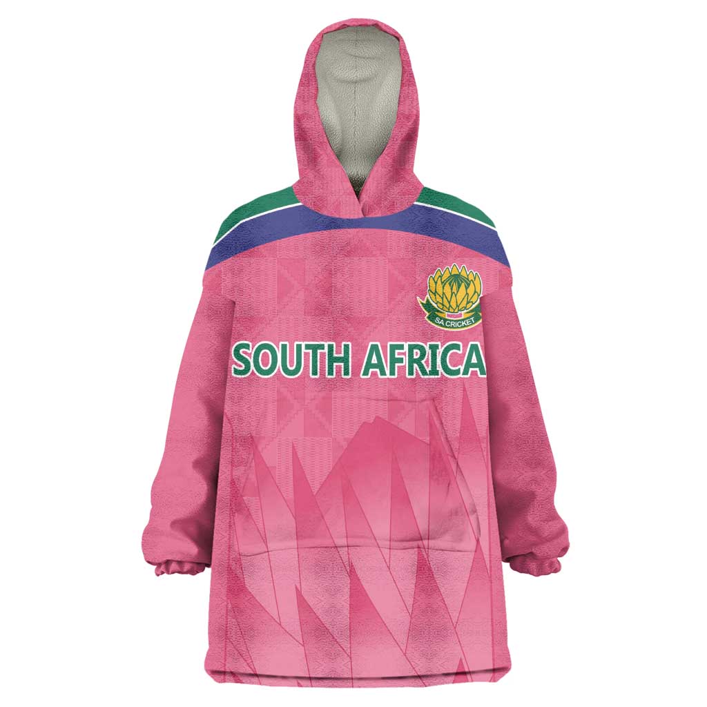 South Africa Cricket Custom Kid Wearable Blanket Hoodie African King Proteas Pink