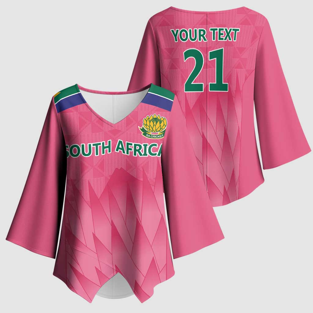 South Africa Cricket Custom Kimono Sleeve Blouse African King Proteas Pink
