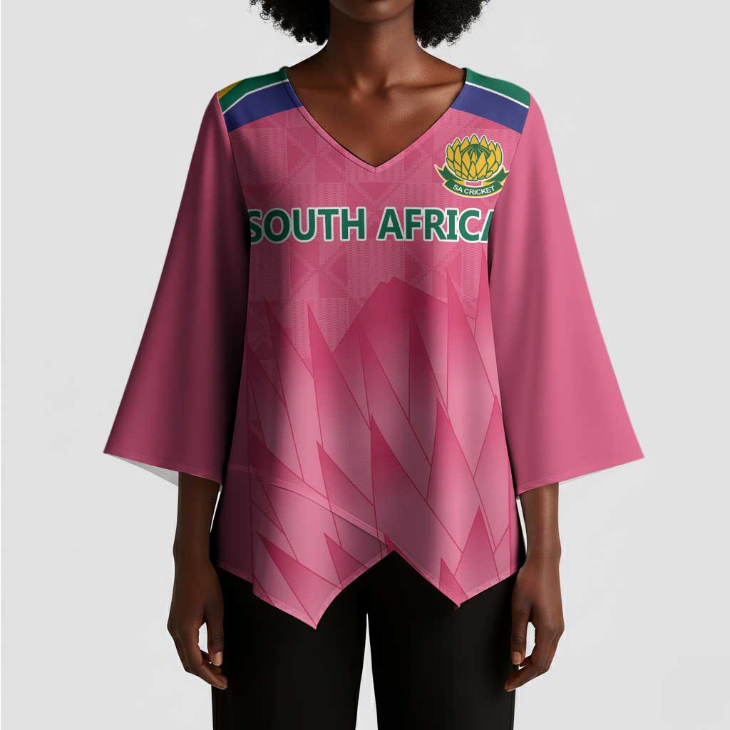 South Africa Cricket Custom Kimono Sleeve Blouse African King Proteas Pink