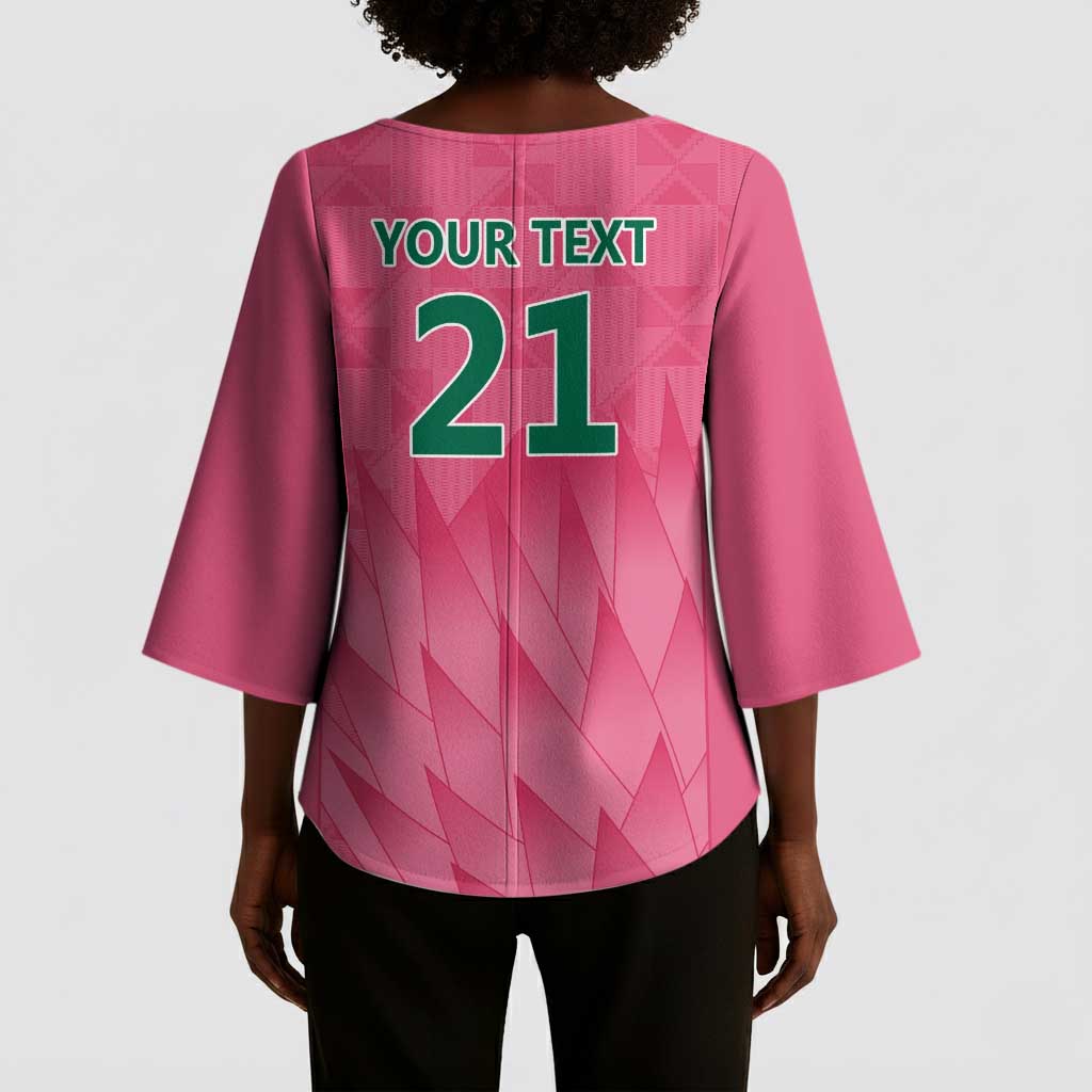 South Africa Cricket Custom Kimono Sleeve Blouse African King Proteas Pink