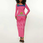South Africa Cricket Custom Long Sleeve Bodycon Dress African King Proteas Pink LT9