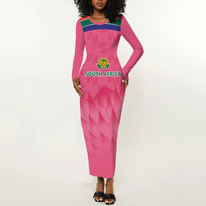 South Africa Cricket Custom Long Sleeve Bodycon Dress African King Proteas Pink LT9
