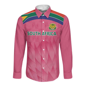 South Africa Cricket Custom Long Sleeve Button Shirt African King Proteas Pink