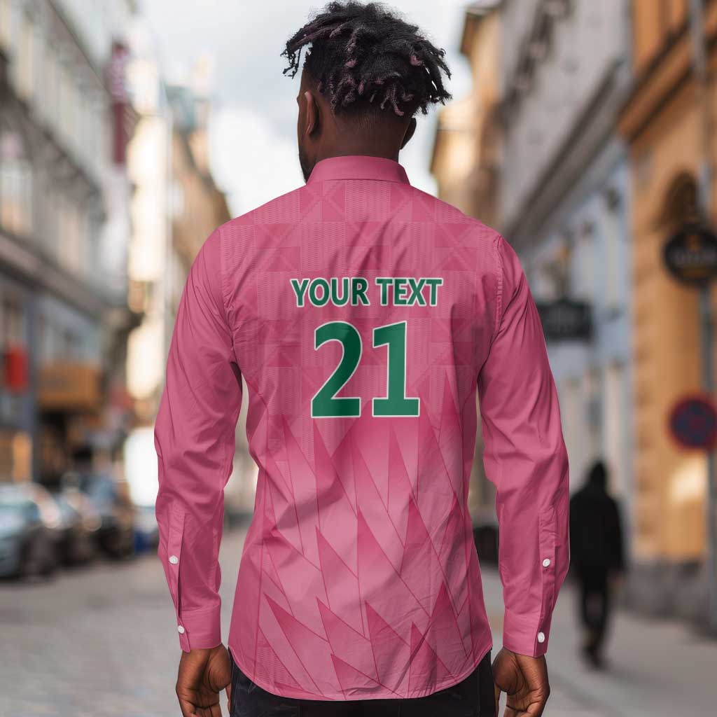 South Africa Cricket Custom Long Sleeve Button Shirt African King Proteas Pink
