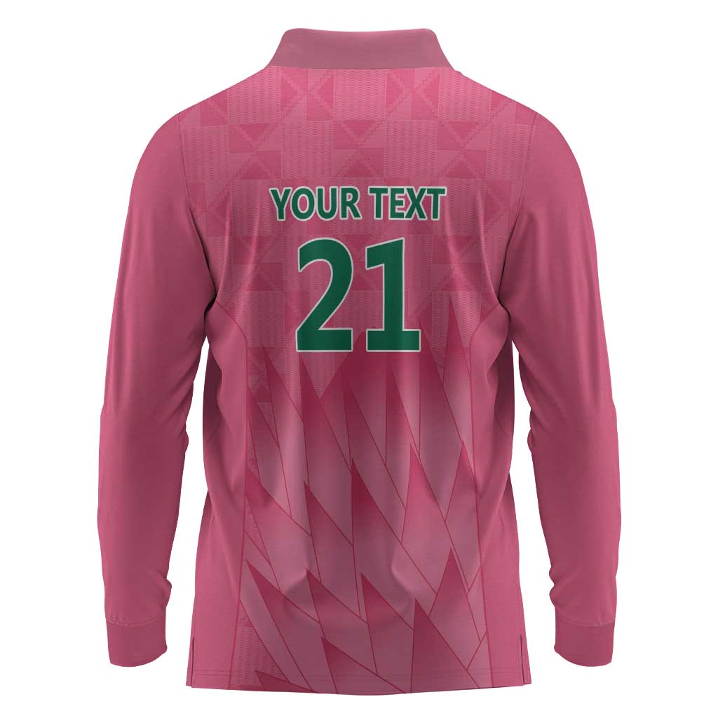 South Africa Cricket Custom Long Sleeve Polo Shirt African King Proteas Pink