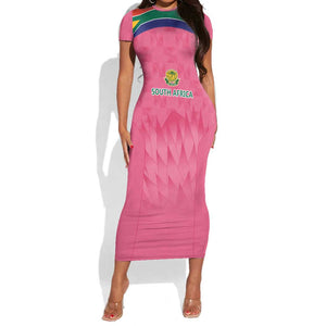 South Africa Cricket Custom Short Sleeve Bodycon Dress African King Proteas Pink LT9