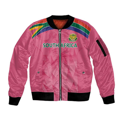 South Africa Cricket Custom Sleeve Zip Bomber Jacket African King Proteas Pink