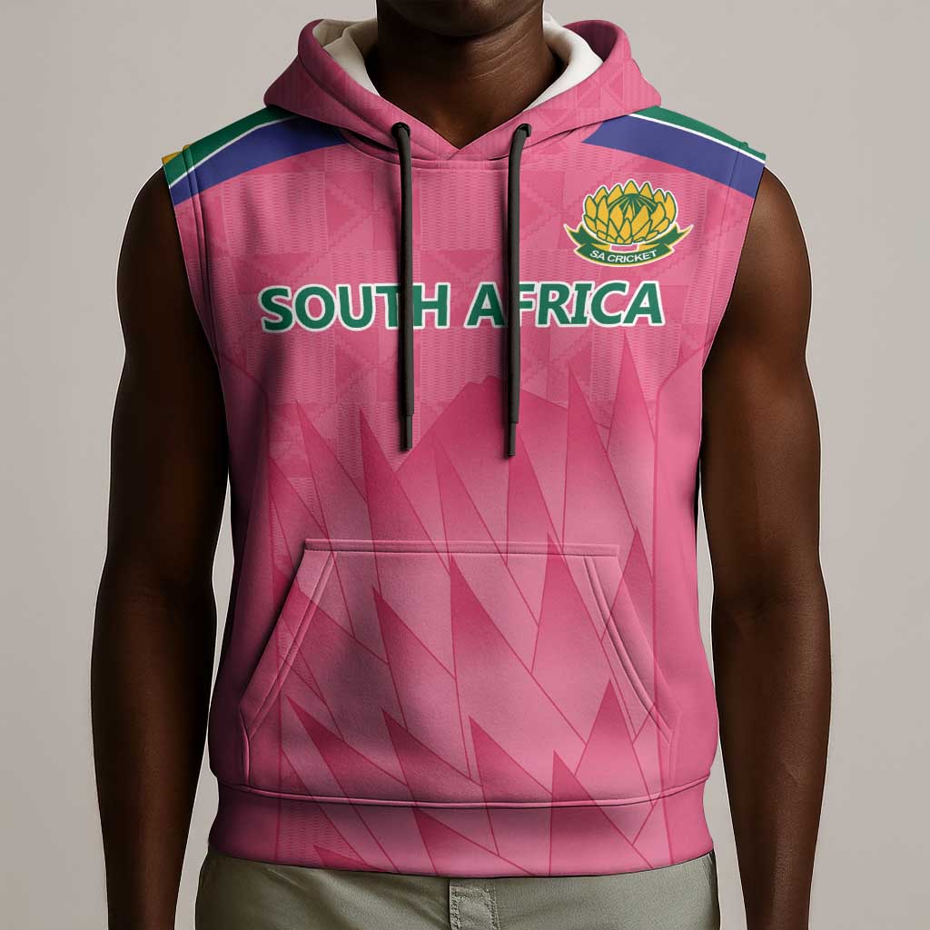 South Africa Cricket Custom Sleeveless Hoodie African King Proteas Pink - African Pride