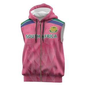 South Africa Cricket Custom Sleeveless Zip Hoodie African King Proteas Pink - African Pride