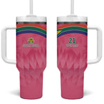 South Africa Cricket Custom Tumbler With Handle African King Proteas Pink