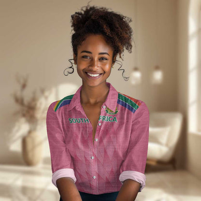 South Africa Cricket Custom Women Casual Shirt African King Proteas Pink LT9