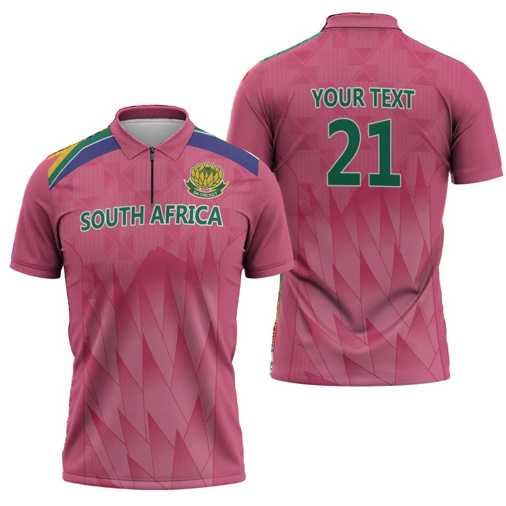 South Africa Cricket Custom Zipper Polo Shirt African King Proteas Pink