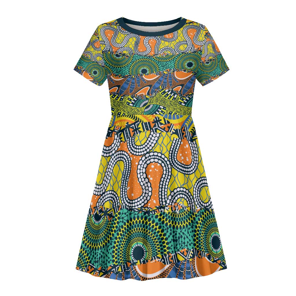 Africa Tribal Mixed Pattern Kid Short Sleeve Dress - African Pride