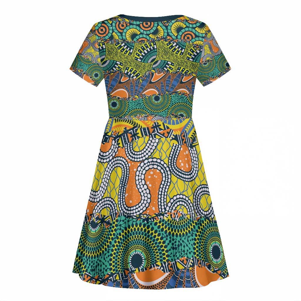 Africa Tribal Mixed Pattern Kid Short Sleeve Dress - African Pride