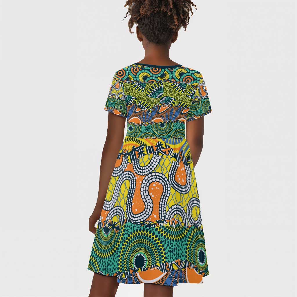 Africa Tribal Mixed Pattern Kid Short Sleeve Dress - African Pride
