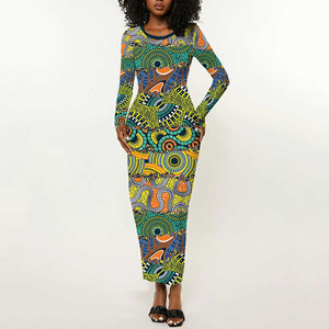 Africa Tribal Mixed Pattern Long Sleeve Bodycon Dress - African Pride