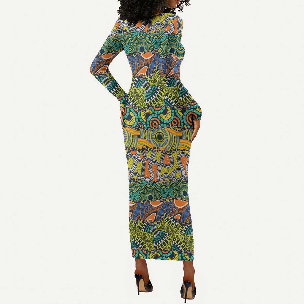 Africa Tribal Mixed Pattern Long Sleeve Bodycon Dress - African Pride