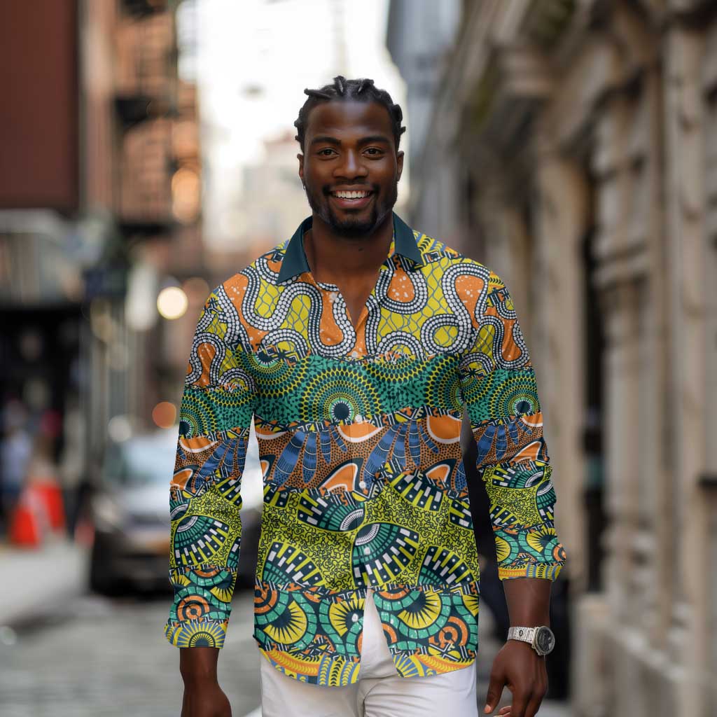 Africa Tribal Mixed Pattern Long Sleeve Button Shirt - African Pride