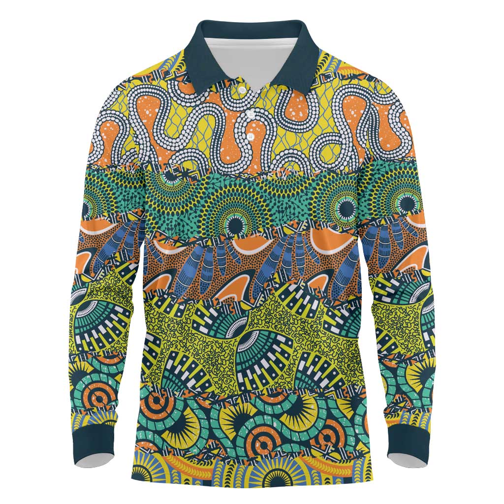 Africa Tribal Mixed Pattern Long Sleeve Polo Shirt - African Pride