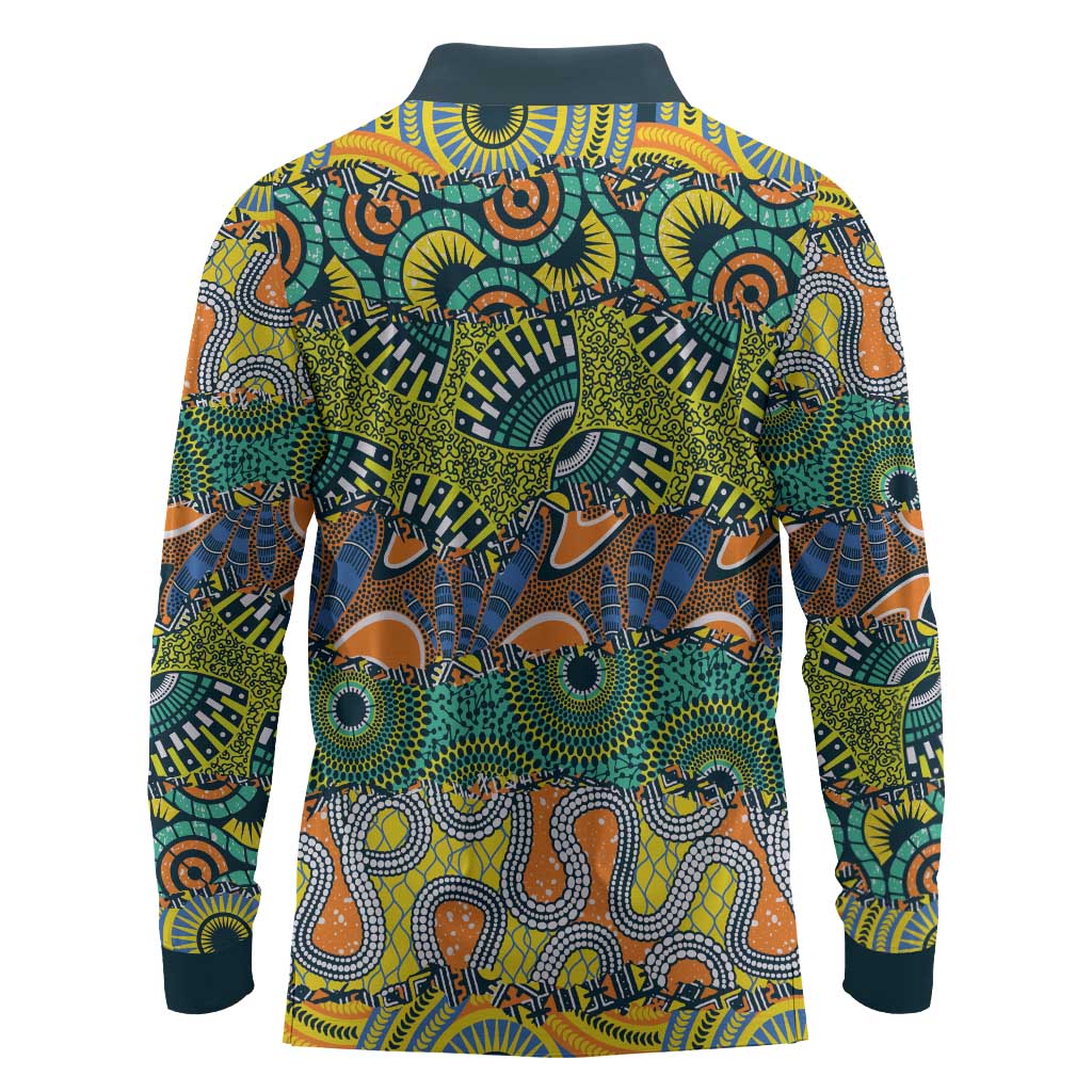 Africa Tribal Mixed Pattern Long Sleeve Polo Shirt - African Pride