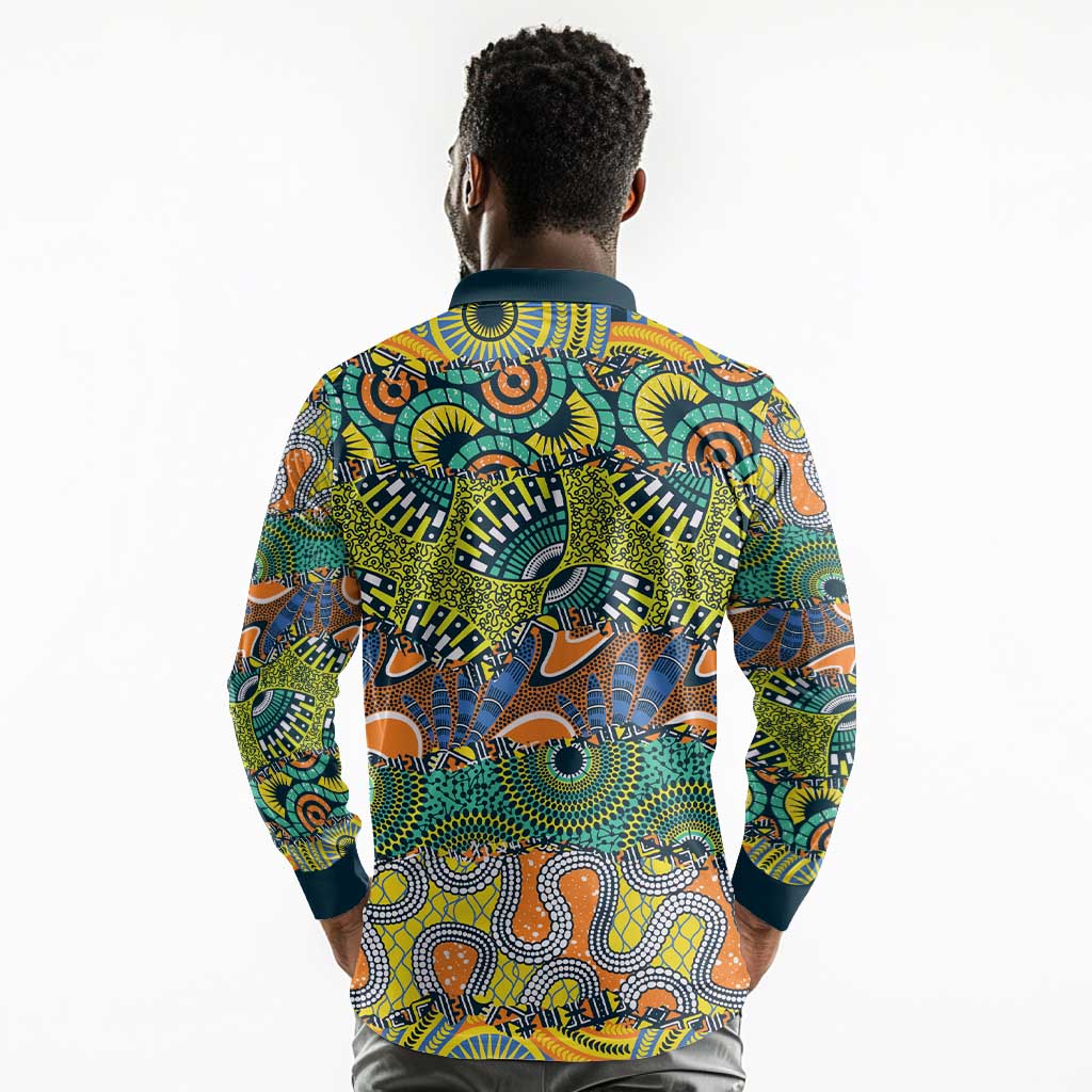 Africa Tribal Mixed Pattern Long Sleeve Polo Shirt - African Pride