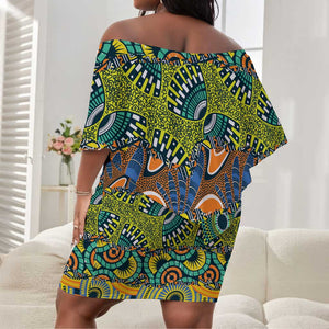 Africa Tribal Mixed Pattern Off Shoulder Short Dress - African Pride