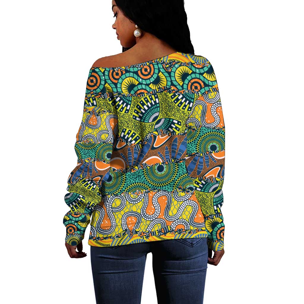 Africa Tribal Mixed Pattern Off Shoulder Sweater - African Pride