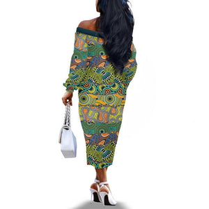 Africa Tribal Mixed Pattern Off The Shoulder Long Sleeve Dress - African Pride
