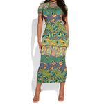 Africa Tribal Mixed Pattern Short Sleeve Bodycon Dress - African Pride