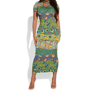 Africa Tribal Mixed Pattern Short Sleeve Bodycon Dress - African Pride