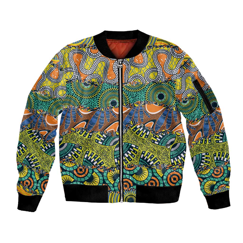 Africa Tribal Mixed Pattern Sleeve Zip Bomber Jacket - African Pride