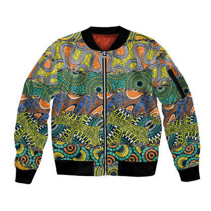 Africa Tribal Mixed Pattern Sleeve Zip Bomber Jacket - African Pride