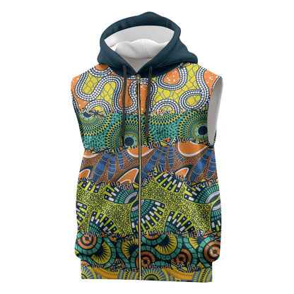 Africa Tribal Mixed Pattern Sleeveless Zip Hoodie - African Pride