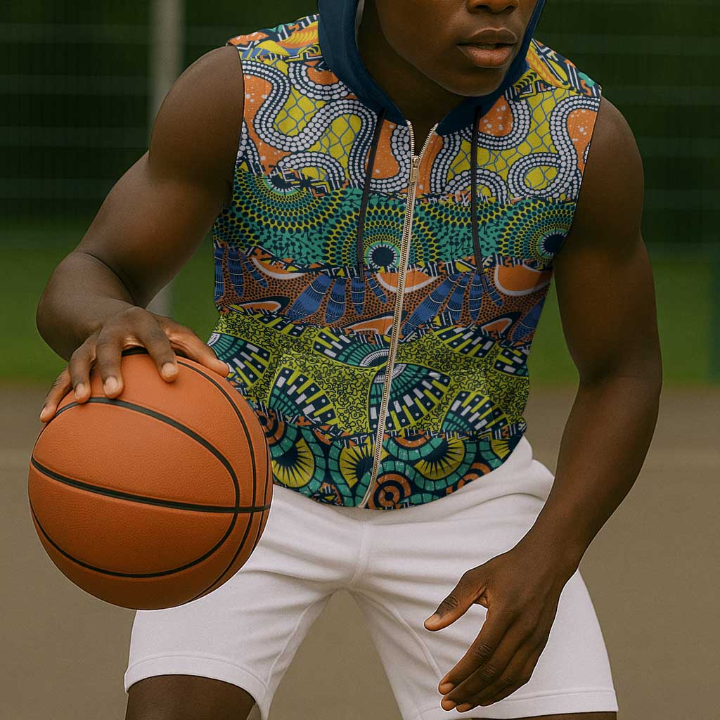 Africa Tribal Mixed Pattern Sleeveless Zip Hoodie - African Pride