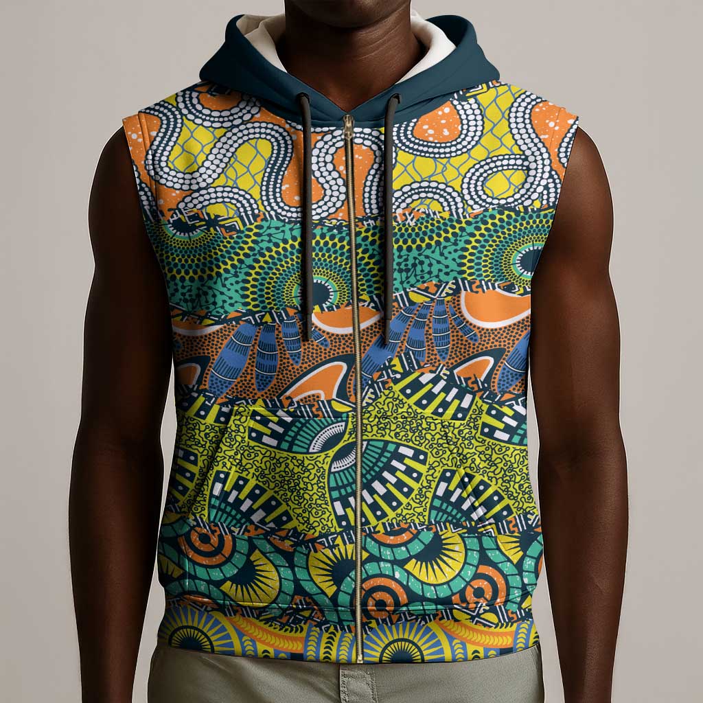 Africa Tribal Mixed Pattern Sleeveless Zip Hoodie - African Pride
