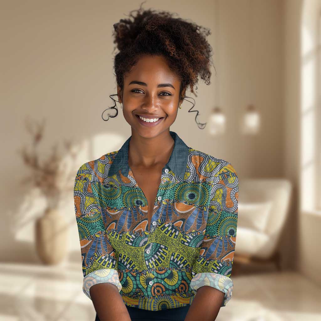 Africa Tribal Mixed Pattern Women Casual Shirt - African Pride