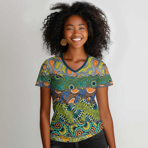 Africa Tribal Mixed Pattern Women V-Neck T-Shirt - African Pride
