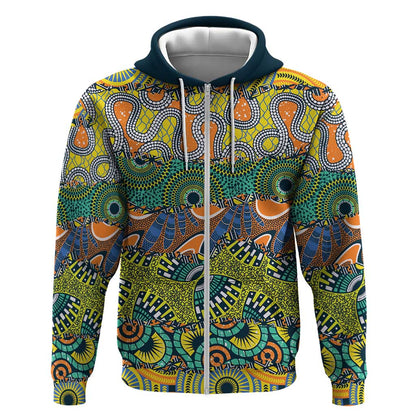 Africa Tribal Mixed Pattern Zip Hoodie - African Pride