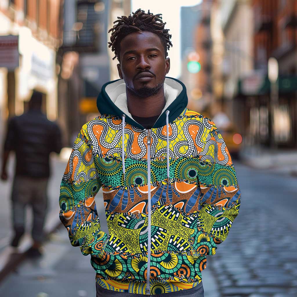 Africa Tribal Mixed Pattern Zip Hoodie - African Pride