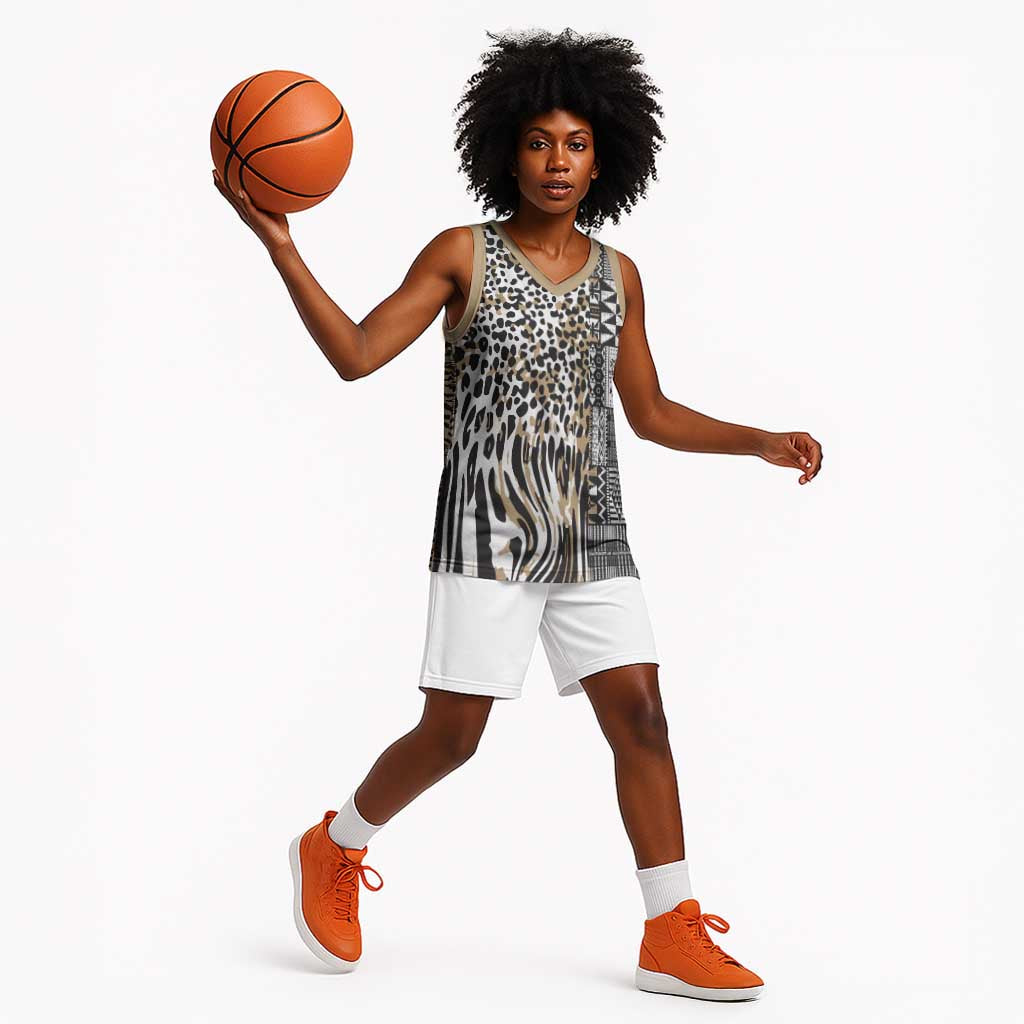 Africa Tribal Pattern Mixed Leopard Skin Basketball Jersey - African Pride
