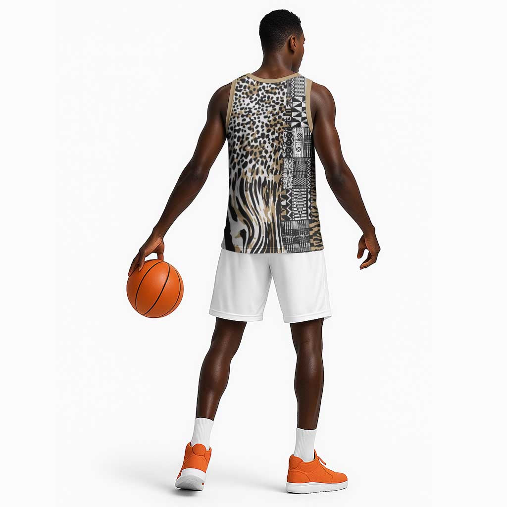 Africa Tribal Pattern Mixed Leopard Skin Basketball Jersey - African Pride
