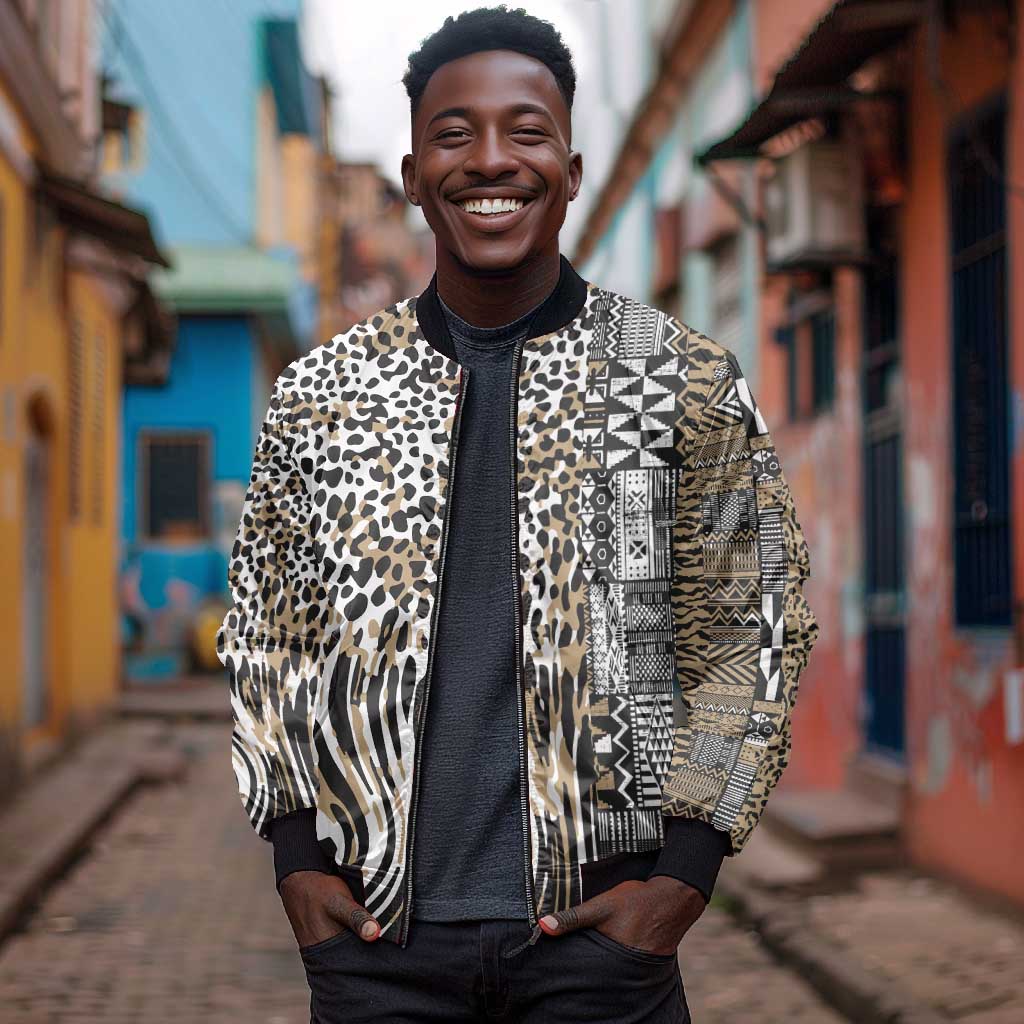 Africa Tribal Pattern Mixed Leopard Skin Bomber Jacket - African Pride