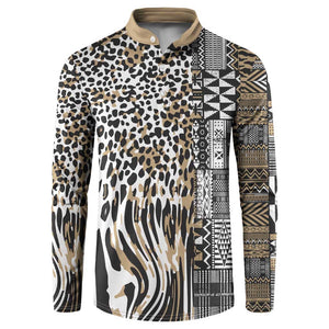 Africa Tribal Pattern Mixed Leopard Skin Button Sweatshirt