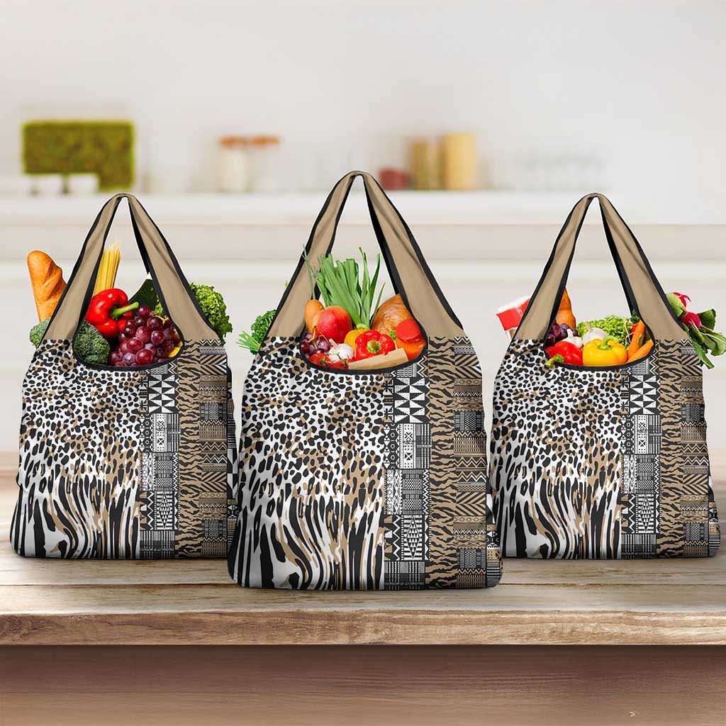 Africa Tribal Pattern Mixed Leopard Skin Grocery Bag - African Pride