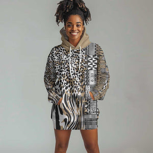 Africa Tribal Pattern Mixed Leopard Skin Hoodie Dress - African Pride