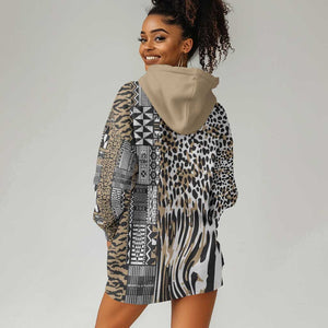 Africa Tribal Pattern Mixed Leopard Skin Hoodie Dress - African Pride